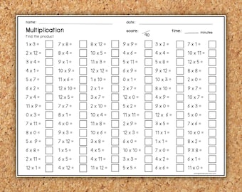 Fiche d'exercices sur les multiplications 1-12 | Exercices mathématiques chronométrés | Table de multiplication imprimable | Mathématiques, 2e et 4e années