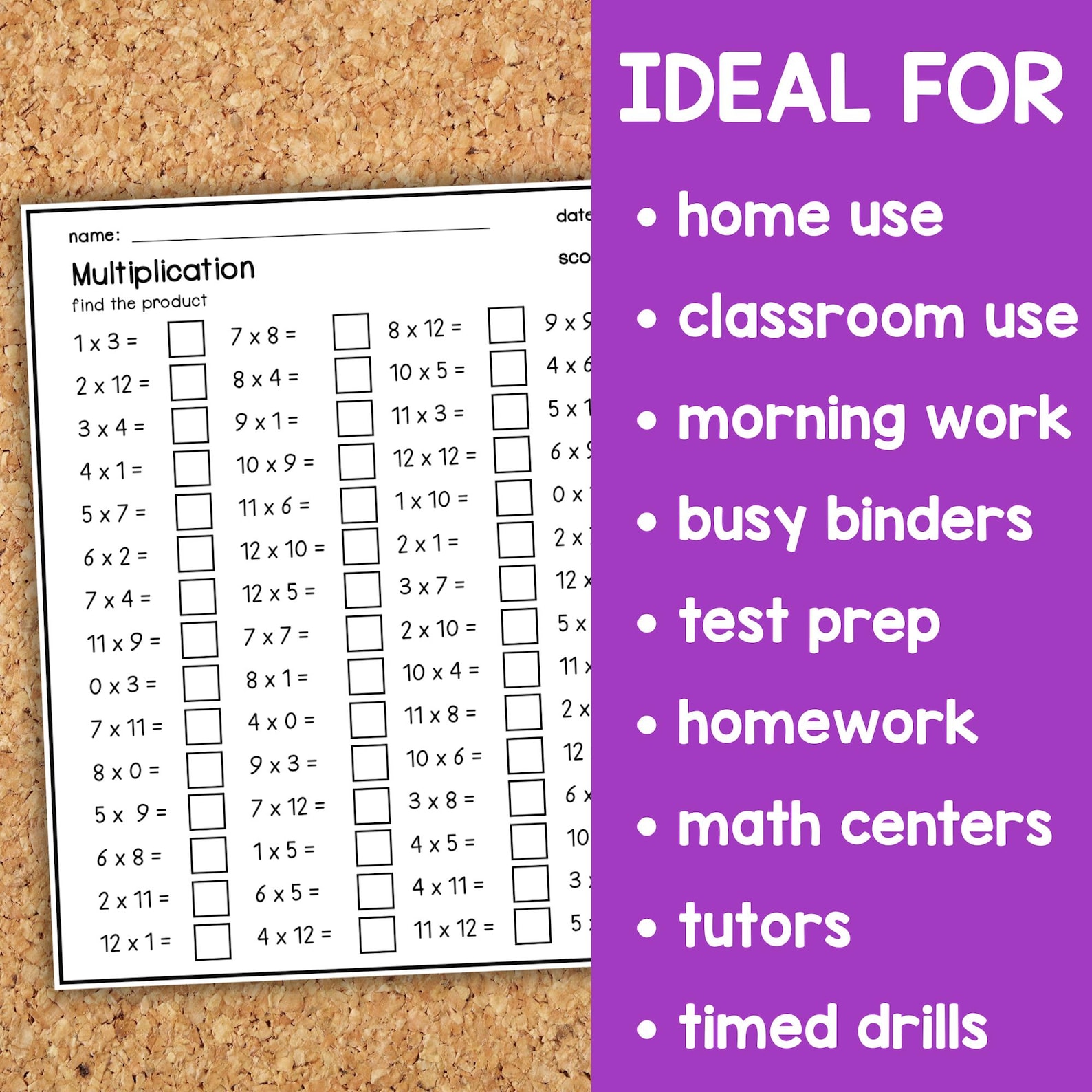 Multiplication Worksheet 1–12 | Timed Math Practice | Printable Times ...
