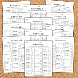 Vloeiendheidswerkbladen met vermenigvuldiging | Tafels van 1–12 maal | Afdrukbare rekenoefeningen