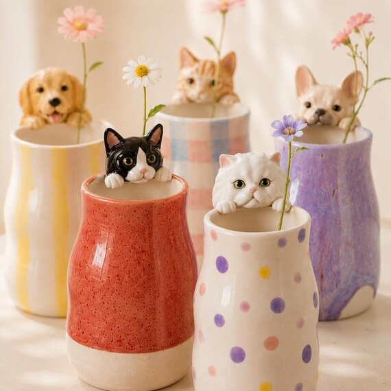 Personalized Pet Mini Vase, Custom Dog or Cat Ceramic Keepsake, Handmade Bud Vase Gift for Pet Lovers