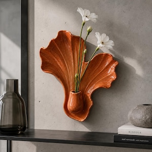 Väggkonst i keramisk blomvas, handgjord hängande blomvas med solfjäderblad, bohemisk förökningslåda, inflyttningspresent för växtälskare