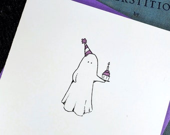 Ghost with Cupcake Spooky Cute Birthday Card