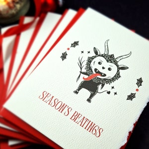 5 or 10 pack Cute Krampus Season's Beatings Christmas Card