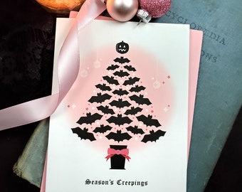 Season's Creepings Bat Christmas Tree Card