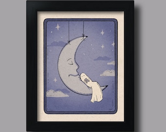 Ghost Sleeping on Moon Art Print (unframed)