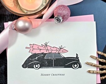 Merry Creepmas / Hearse and Christmas Tree Card