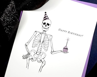 Skeleton With Cupcake Spooky Cute Birthday Card