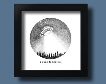 UFO in Night Sky Art Print (unframed)