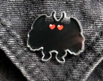 Cute Mothman With Heart Eyes Acrylic Pin