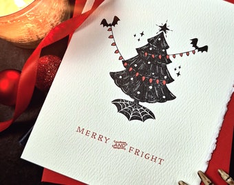 Bats Decorating Tree Christmas Card