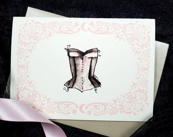 Burlesque Themed / Sexy Lingerie / Vintage Costume / Blank Note Card Set of 8