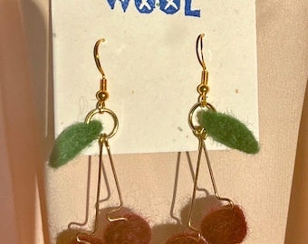 Cherry Needle Felted Earrings