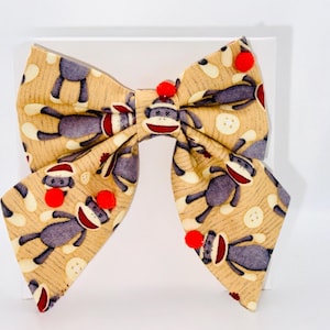 Sock Monkey Bow Tie – Funky Pom Pom Hair Accessory for Pets, People