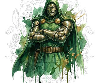 Imágenes prediseñadas del Dr. Doom: paquete PNG de villano de cómic para sublimación (descarga instantánea) 300 DPI
