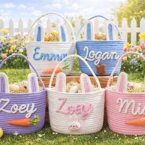 Personalisierter Osterkorb mit Namen, handgeflochtener Seilkorb, Osterhasen-Geschenk für Kinder, Ostereiersuche-Korb, Geschenk zur Babyparty