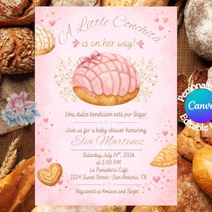 Pan Dulce Baby Shower Invitation | A Little Conchita Is On Her Way | Sweet Mexican Bakery Baby Shower Invite | Editable Digital Invite