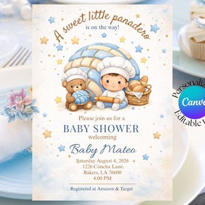 Concha Baby Shower Invitation for Boy | Pan Dulce Bakery Theme | Little Panadero Editable Digital Invite