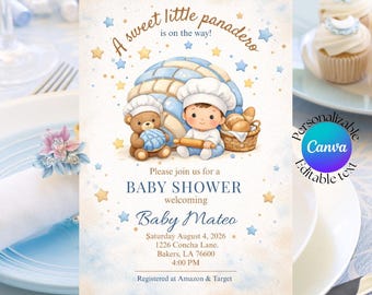 Invito per baby shower Concha per bambino / Tema Pan Dulce Bakery / Invito digitale modificabile Little Panadero