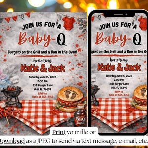 Baby Q Baby Shower Invitation Template| BBQ Baby Shower Invite| Backyard Barbecue Baby-Q| Red Black Shower| Editable Digital Download