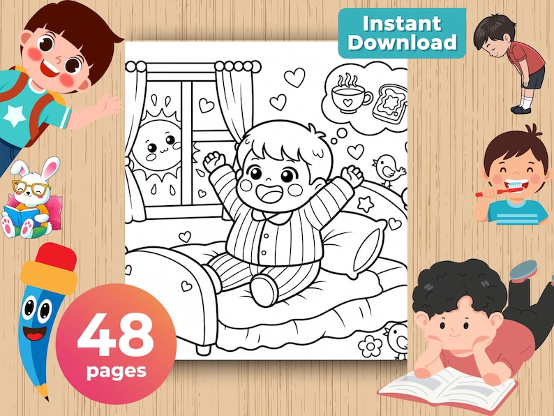 Good Habits & Daily Routine Coloring Book for Kids, Printable Learning ...