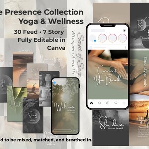 Modelo de carrossel de ioga para Instagram, Canva para bem-estar consciente e natural, kit para redes sociais