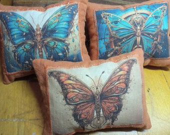 Steampunk Rustic Butterfly Mini Pillows Trio