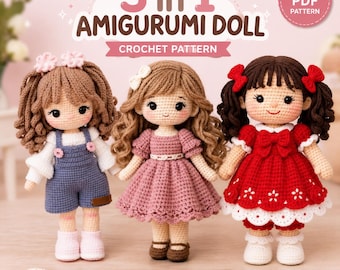 3 in 1 Puppen Häkelanleitungen | Anleitung für Amigurumi Plüschtiere | PDF | Sofort Download