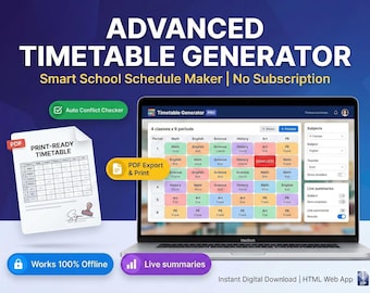 Advanced Timetable Generator | Teacher Schedule Maker | Digital Class Planner | School Admin Tool | Printable PDF Export | Offline Web App