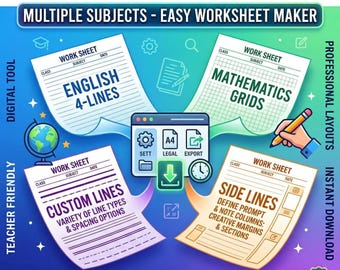 Custom Lined Paper Generator Tool | English 4-Line, Urdu Broad & Math Grid Worksheets | Answer Sheet Maker | Digital Teacher Software