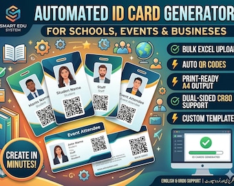 Offline Bulk ID Card Generator | Excel Data Upload & Auto QR Code Maker | HTML Badge Template for Schools And Events | Dual-Sided CR80