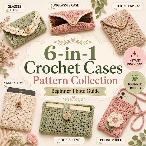 6-in-1 Crochet Cases Pattern PDF, Glasses Case, Kindle Sleeve, Book Sleeve