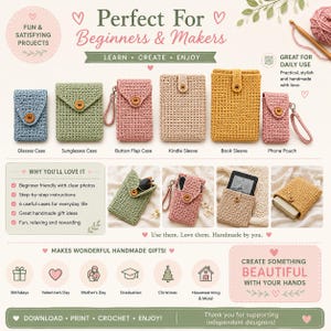 Crochet cases pattern collection perfect for beginners and makers, with six useful handmade cases for daily use, gifts, and personal projects.