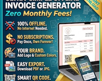 Simple Offline Invoice Generator | No Subscription Receipt Maker | Small Business Template | Custom Point of Sale Software | PDF JPG Export