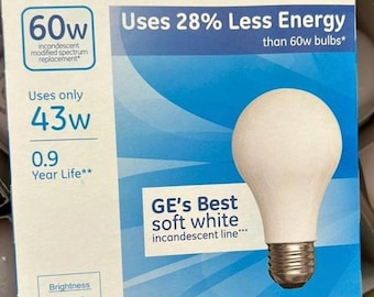 GE Soft White Bulbs, 60 Watt equivalent A19, 4-Pack 620 lumens Halogen