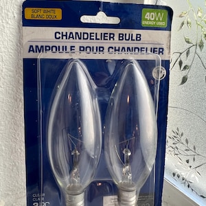 40 W przezroczyste żarówki żyrandolowe, trzonek świeczkowy typu B, ściemnialne, 340 lumenów – 2 sztuki