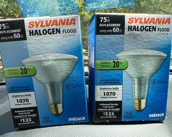 Sylvania Halogen - 75 watt - Par30LN - Floodlight - 50 degree Beam - Long Neck - 2 pack dimmable NOS in box