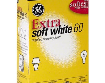 Bombillas incandescentes GE de 60 vatios, luz blanca extra suave - 825 lúmenes (paquete de 4, A19)