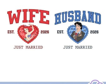 Disneyland Ariel And Prince Eric Couple PNG, Husband Wifey Just Married Png, Disneyland Couple Matching Png, Valentine Day, Digital Download
