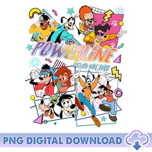 May include: A colorful graphic featuring cartoon characters with the text "POWERLINE STAND OUT TOUR". The design includes various characters in dynamic poses, with a vibrant color palette of yellow, blue, orange, and pink, set against a white background.