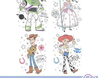 Paquete de firmas PNG de Toy Story de Disneyland Pixar, personajes de Toy Story, descarga digital de Toy Story, Buzz Lightyear, Bo Peep, Woody y Jessie