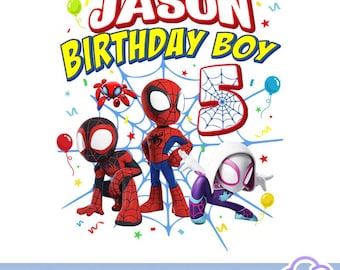 Personlig Spiderman-födelsedag PNG, Spidey och hans vänner födelsedag PNG, födelsedagsfamiljematchning, Spidey-födelsedagspojke PNG digital nedladdning