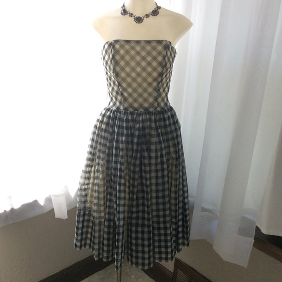 50's Gingham Print Strapless Dress