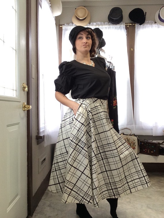 1950's Black and White Plaid Circle Skirt