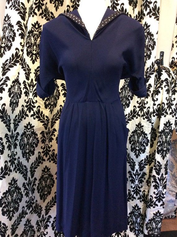 1940's Navy Blue Rayon Dress