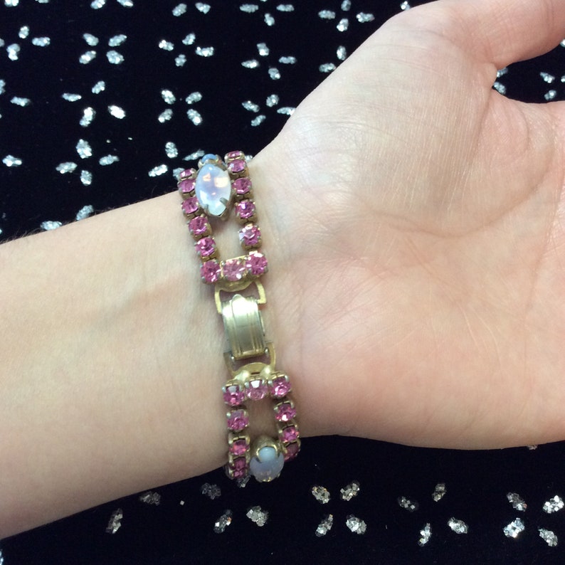 Pink Milky Quartz & Rhinestone Bracelet | Etsy
