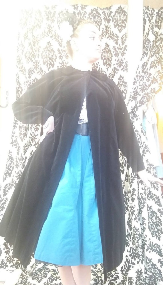 1940s Black Velvet Swing Coat