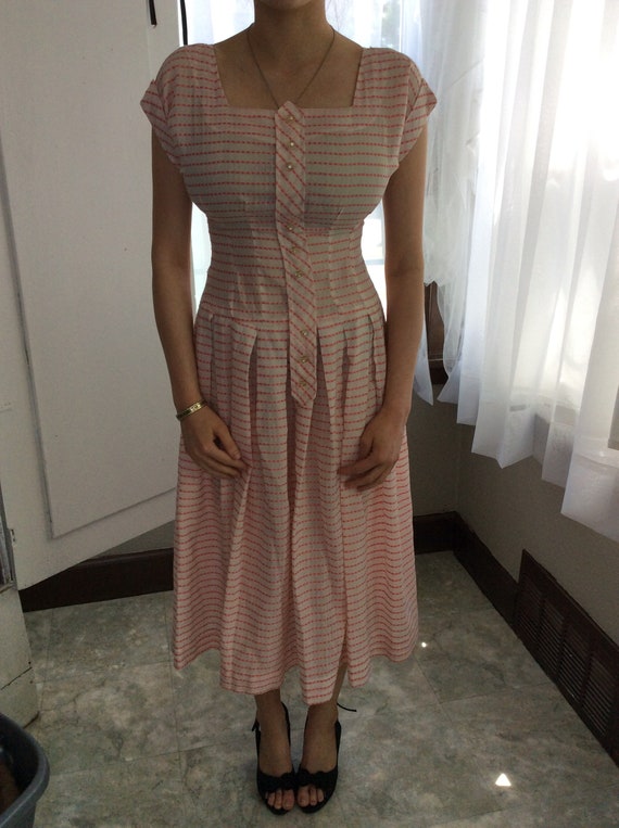 50's Coral Striped Vicky Vaughn Dress