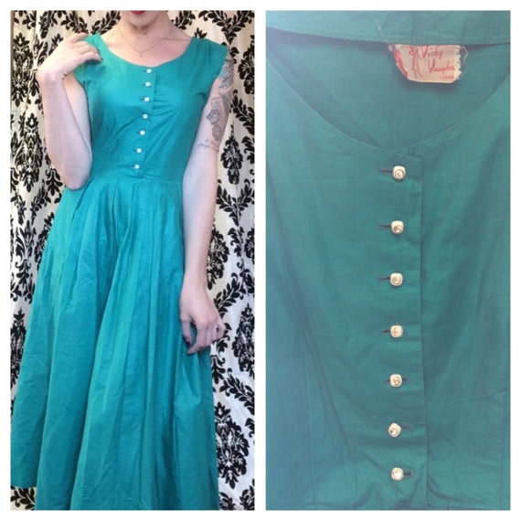 Jade green Vicky Vaughn 1950s house wife dress