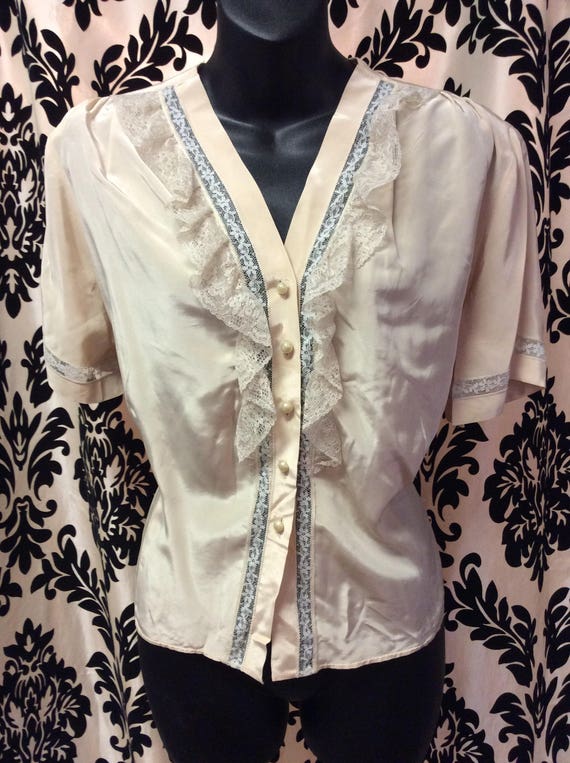 Beautiful 40's Blush Lace Blouse-Large