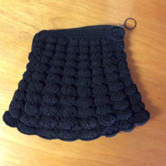 40's Black Crocheted Cord Clutch